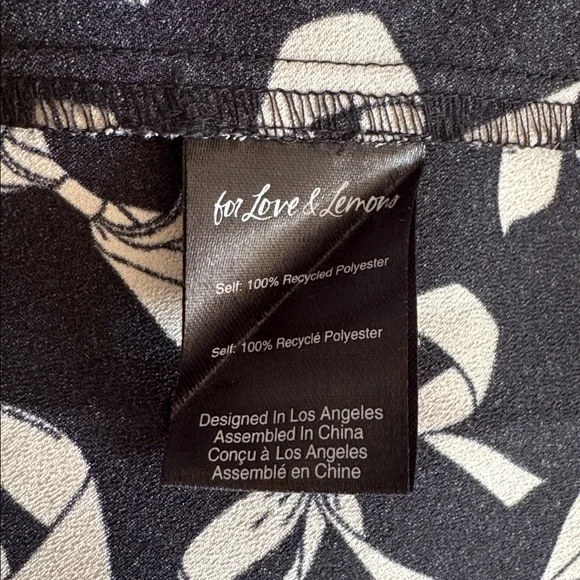 For Love & Lemons Angelica Bow Print Puff Ruched Sleeve Button Front Dress sz M - Picture 9 of 10